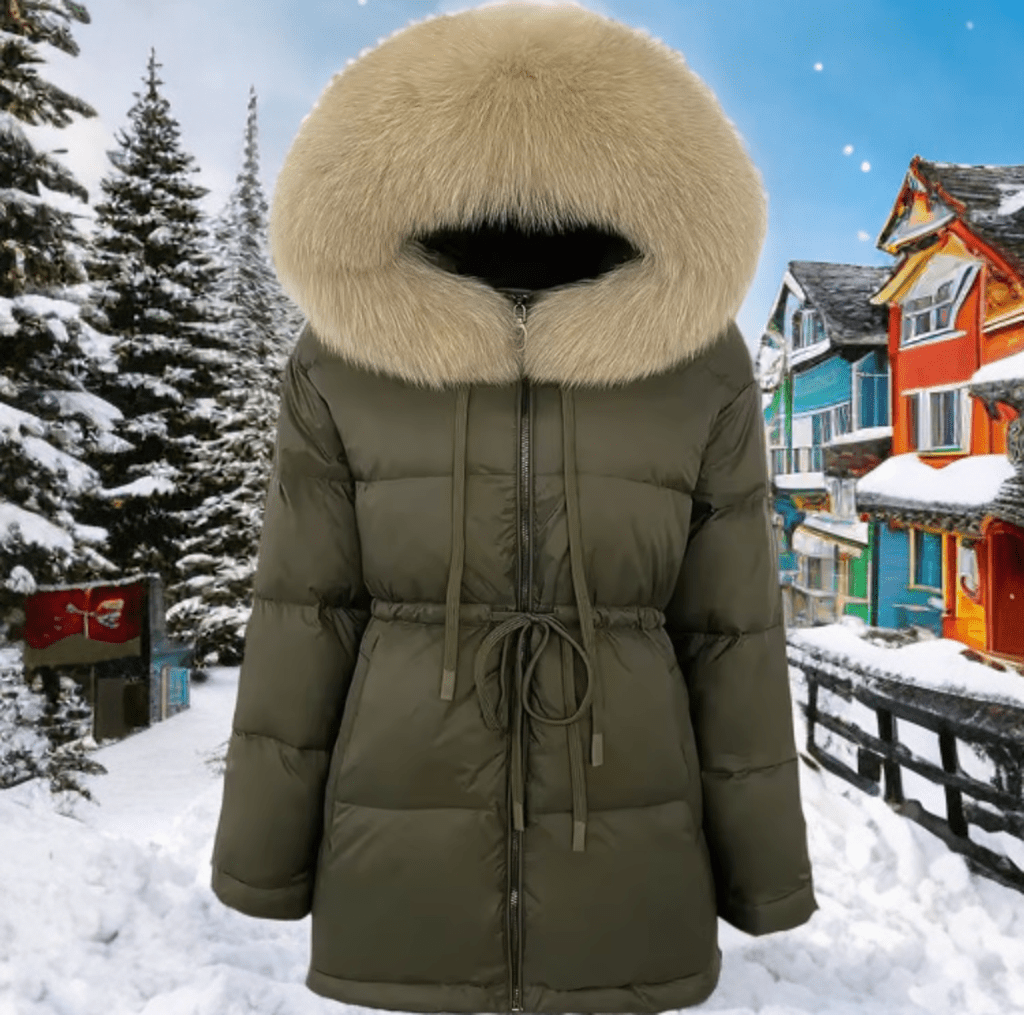 Kurtka z futrem lisa naturalnego khaki, SHIRA - 3 - LEU