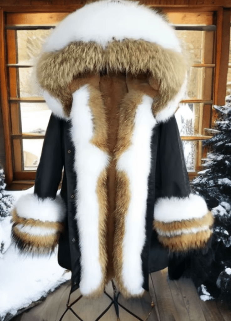 Kurtka z futrem lisa,lisem parka czarna damska,MOYA - LEU
