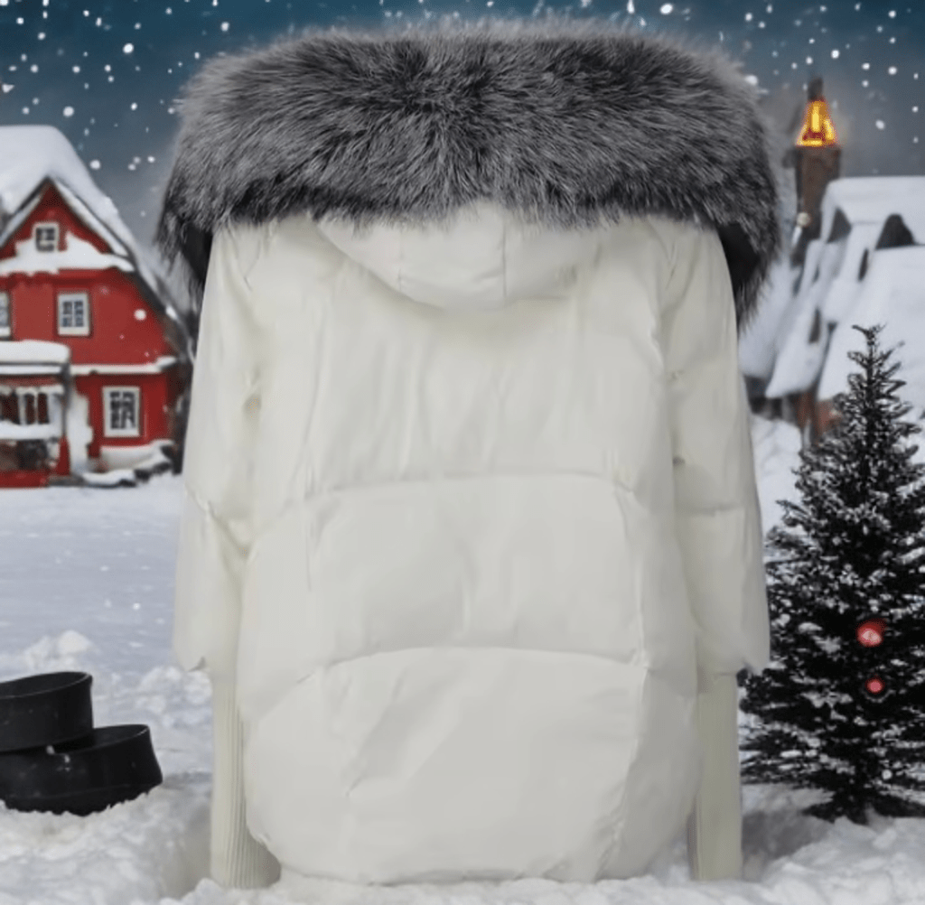 Kurtka z futrem puchowa damska biała srebrny lis naturalny,VALENTINA - LEU