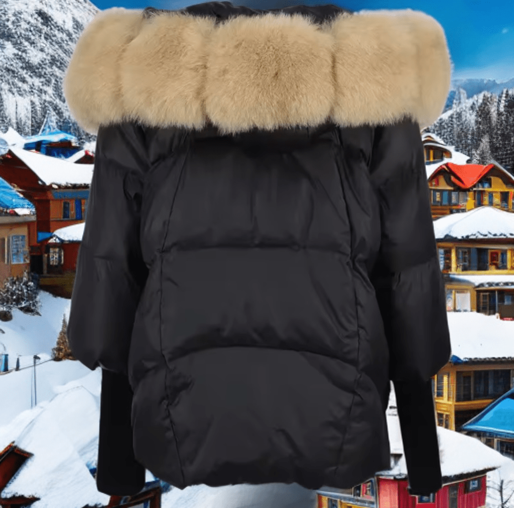 Kurtka z futrem puchowa damska czarna lis naturalny beż, VALENTINA - LEU