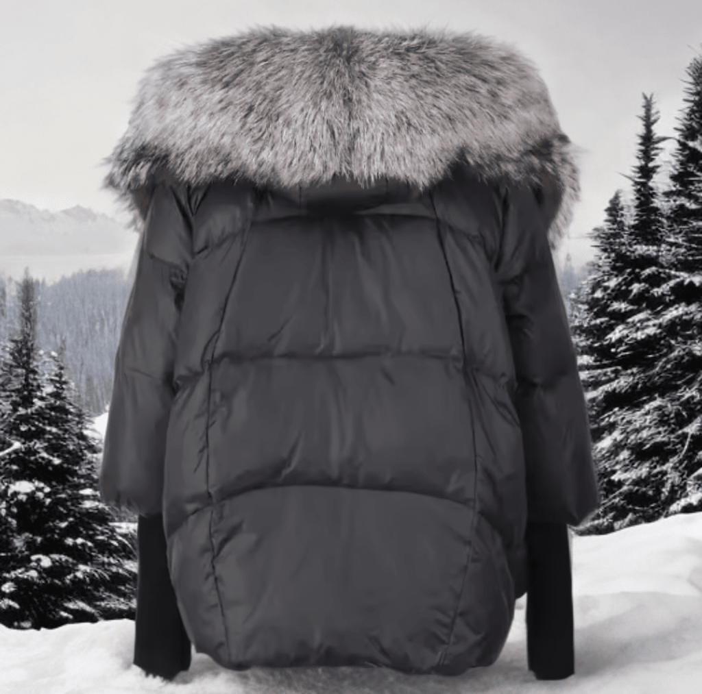 Kurtka z futrem puchowa damska czarna lis naturalny srebrny,VALENTINA - LEU