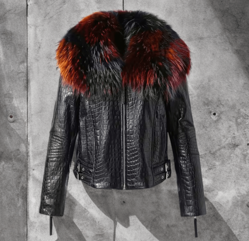 Kurtka z futrem skórzana damska czarna,ISANA - LEU