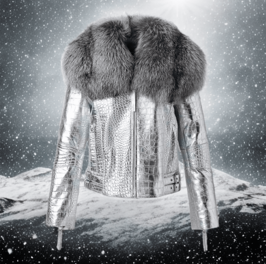 Kurtka z futrem skórzana damska srebrna,ISANA - LEU