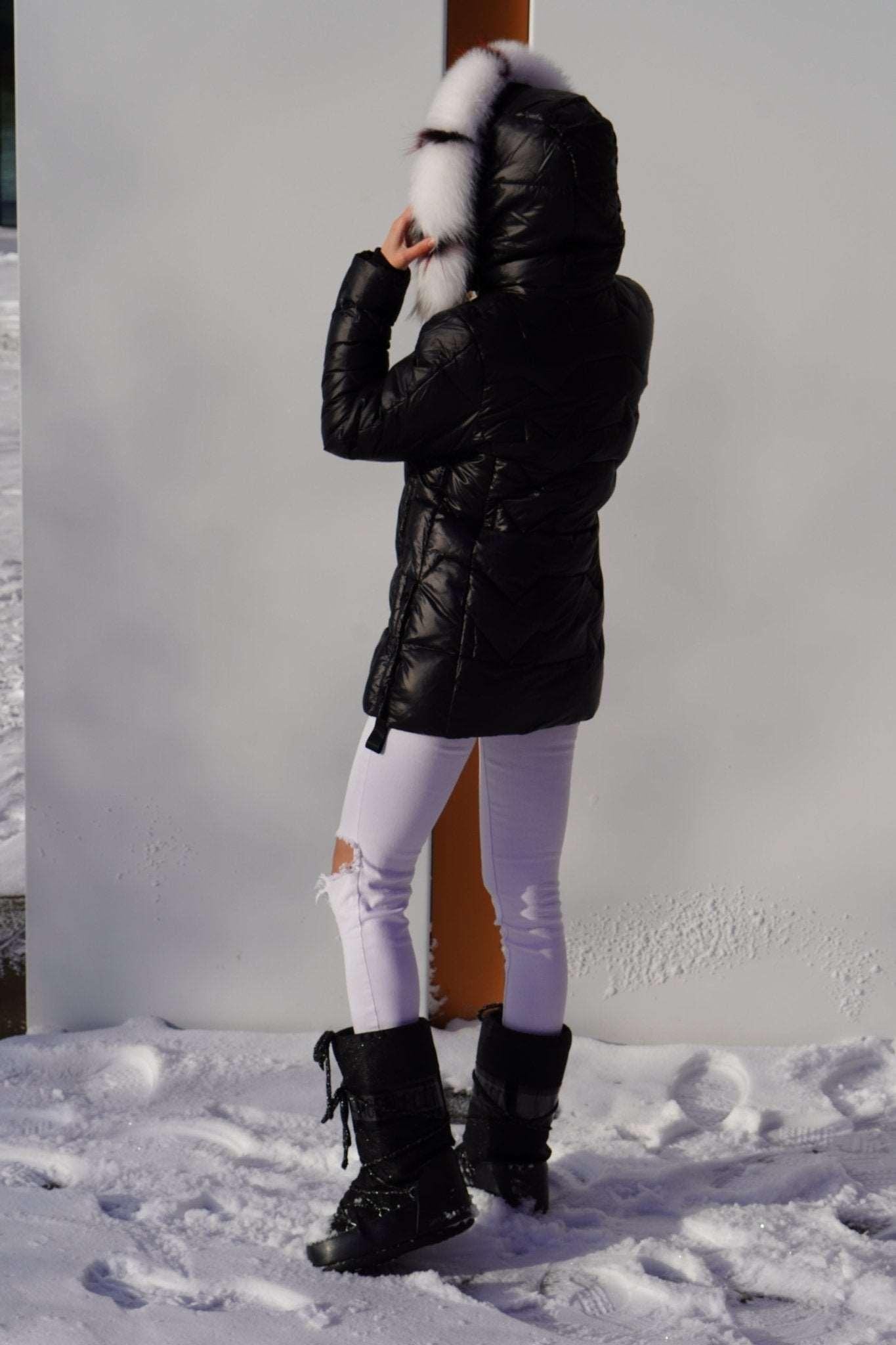 Kurtka z lisem czarna damska,TAYLOR - LEU