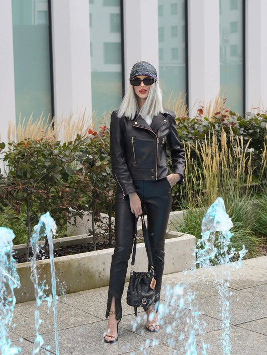 Ramoneska skórzana damska czarna z naturalnej skóry,NATALIE w różnych rozmiarach od LEU