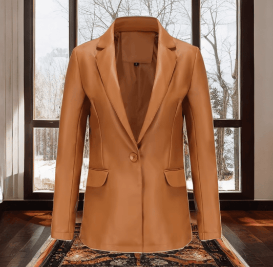 Marynarka skórzana damska brązowa ze skóry, POLA - LEU