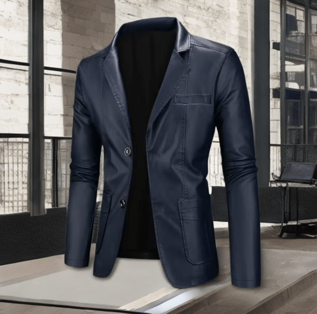 Marynarka skórzana męska z ekologicznej skóry niebieska,MARTI od LEU. Marynarka ze skóry męska wiosenna, jesienna, przejściowa.