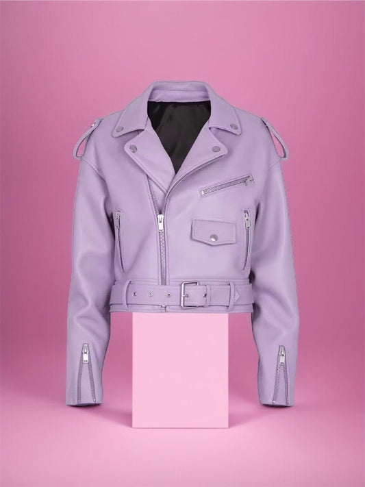 Ramoneska skórzana ze skóry damska jasna fioletowa ASHLAY - LEU