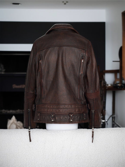 Ramoneska skórzana męska brązowa z naturalnej skóry,KEVIN - LEU