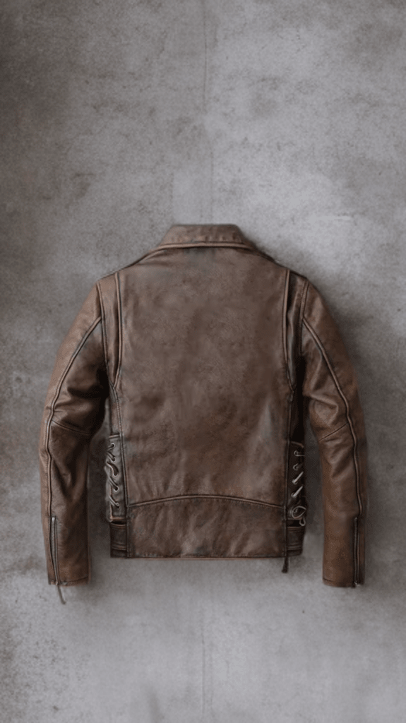 Ramoneska skórzana męska ze skóry naturalnej brązowa, PIOTR - LEU