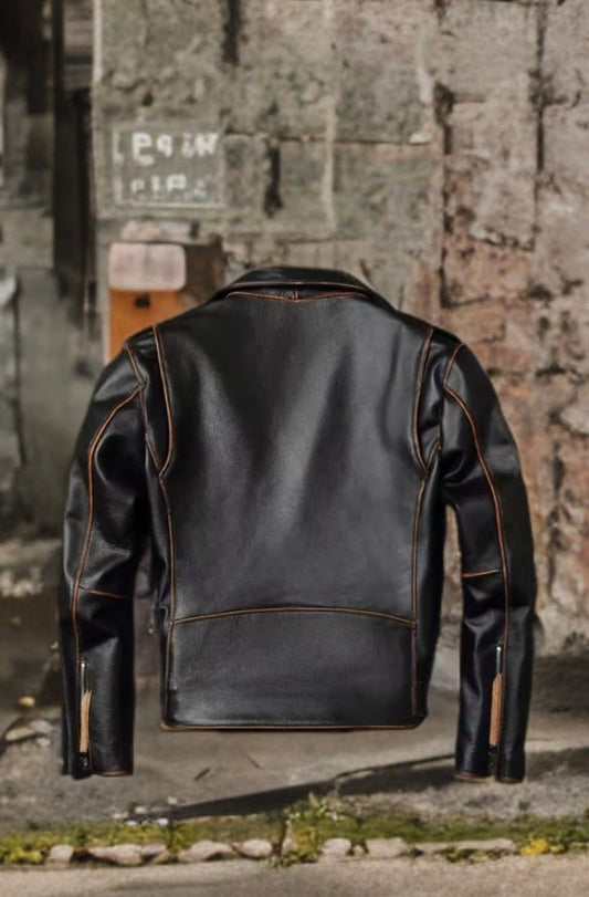 Ramoneska skórzana męska ze skóry naturalnej czarna motocyklowa - 1 - LEU