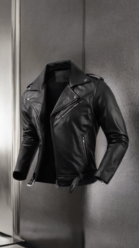 Ramoneska skórzana motocyklowa męska czarna,MAX - LEU