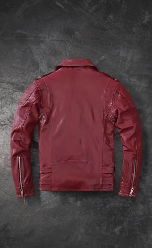 Ramoneska skórzana ze skóry męska bordowa,OLAF - LEU