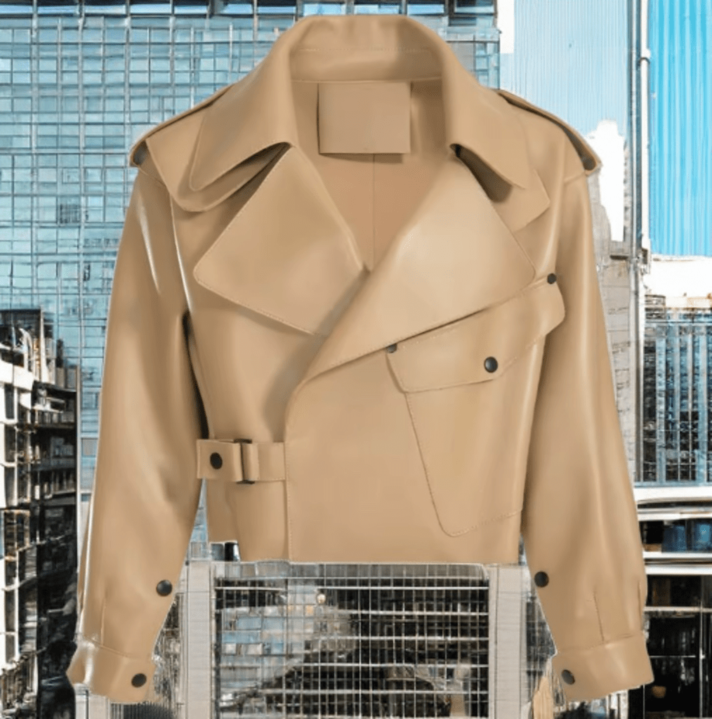 Ramoneska skórzana ze skóry naturalnej beżowa,IZA - LEU