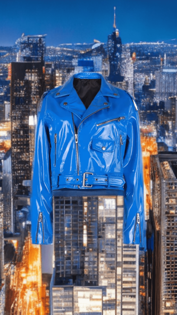 Ramoneska z naturalnej skóry niebieska skóra lakierowana, ASHLAY - LEU