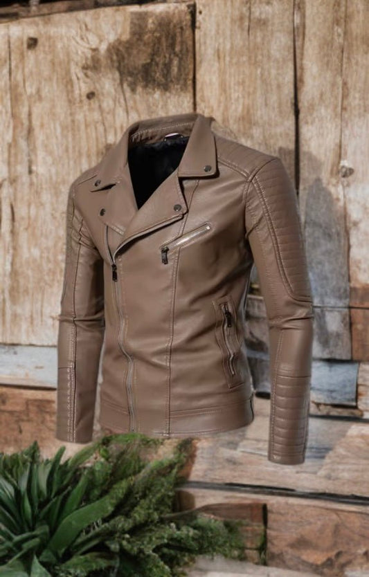 Ramoneska ze skóry męska beżowa mokka, RALPH - LEU