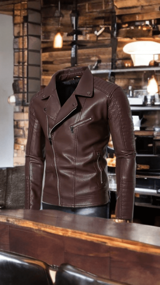 Ramoneska ze skóry męska brązowa, RALPH - LEU