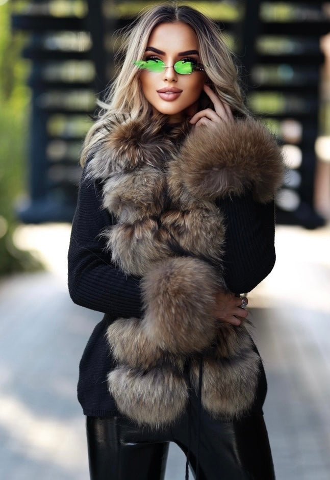Sweter z jenotem naturalnym brunatnym,czarny - LEU