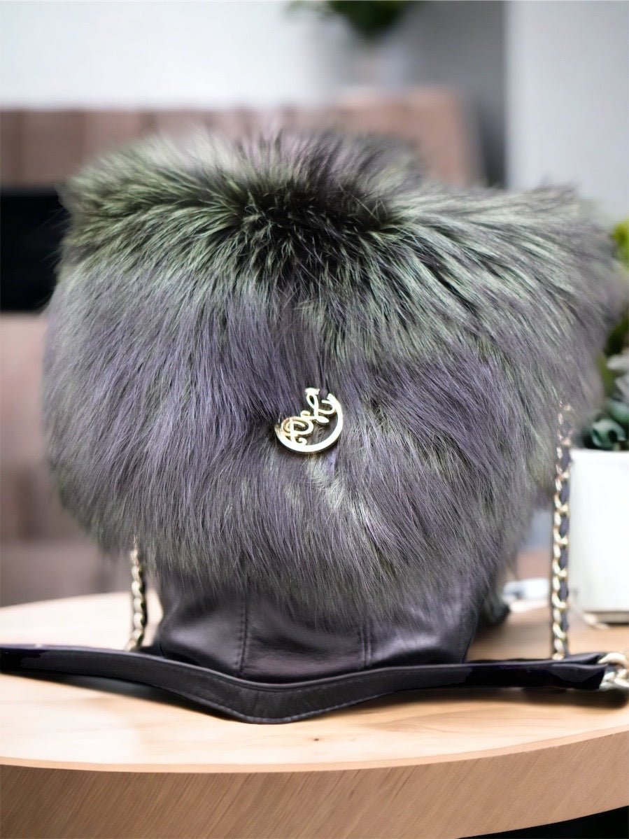 Torebka futrzana z futra lisa butelkowa zieleń, Paris - LEU