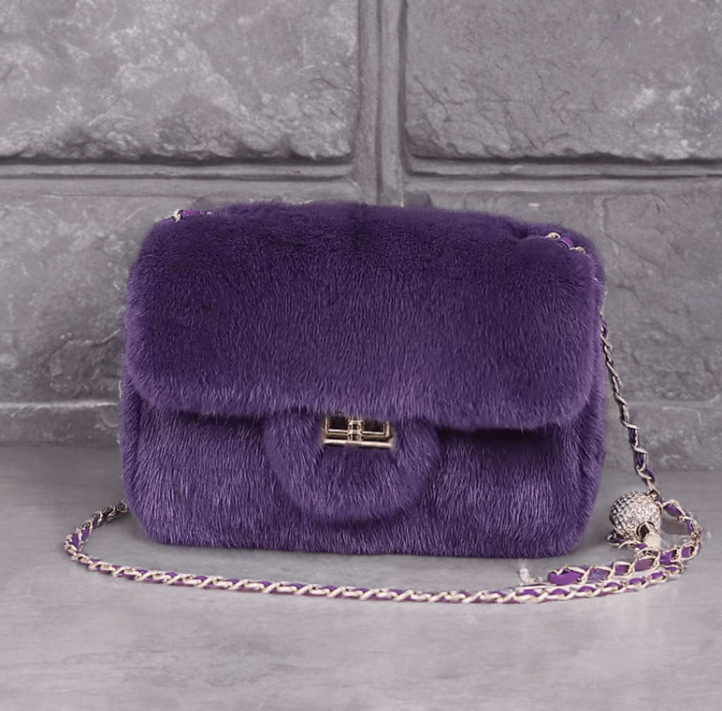 Torebka futrzana z futra norek fioletowa, MINK - 1 - LEU