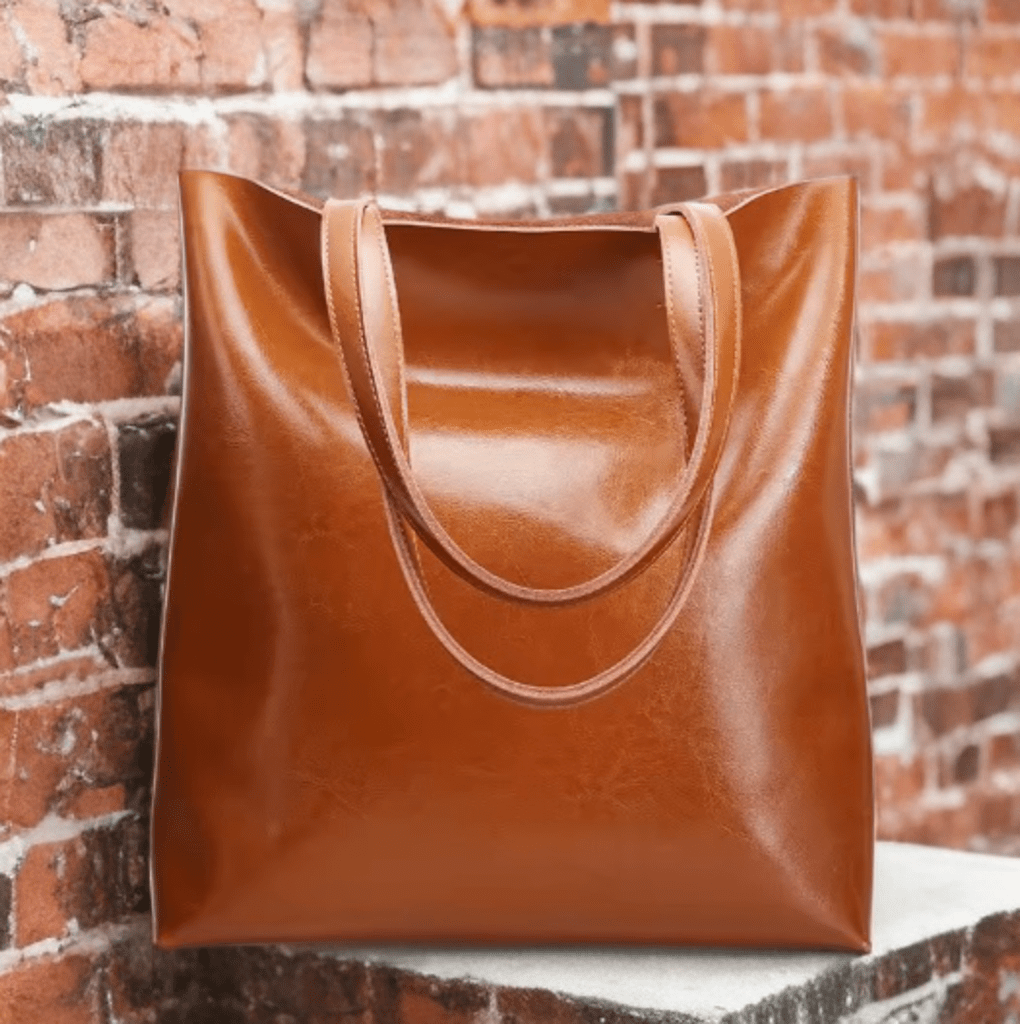 Torebka skórzana ze skóry naturalnej brązowa, SHOPPER - LEU