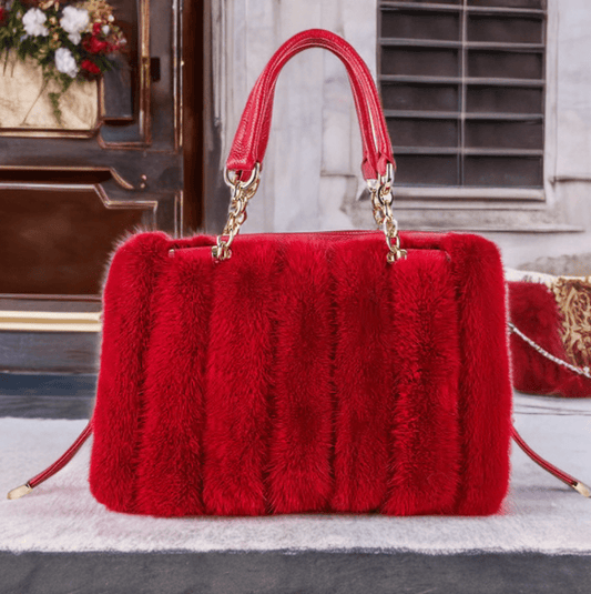 Torebka z futra,futrem norek czerwona,LUX. Torebka futrzana z futra naturalnego damska na ramię stylowa i modna.