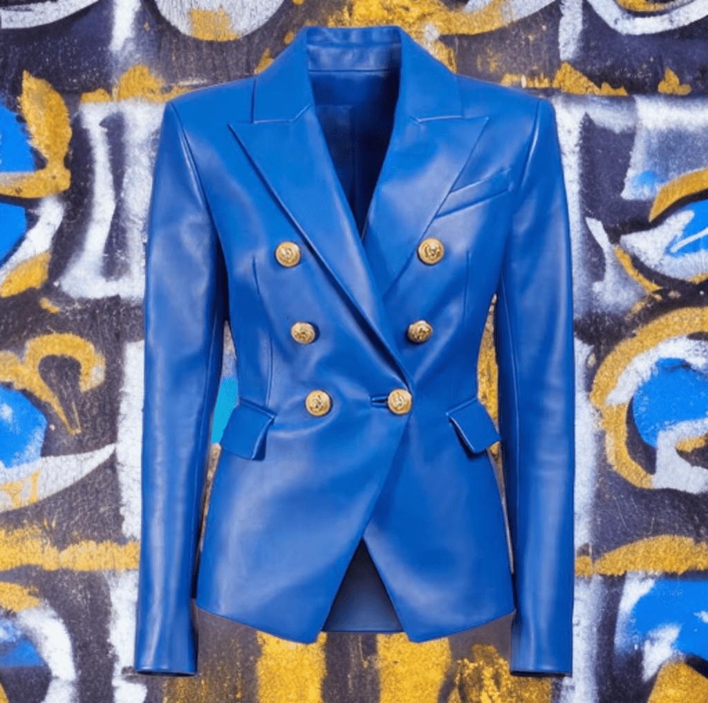 Żakiet skórzany niebieski ze skóry,YSL-2 - LEU. Żakiet ze skóry damski wiosenny, jesienny, przejściowy.