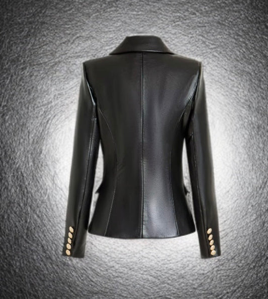 Żakiet skórzany ze skóry czarny dwurzędowy,MEXI od LEU. Żakiet damski ze skóry naturalnej wiosenny,jesienny, przejściowy.