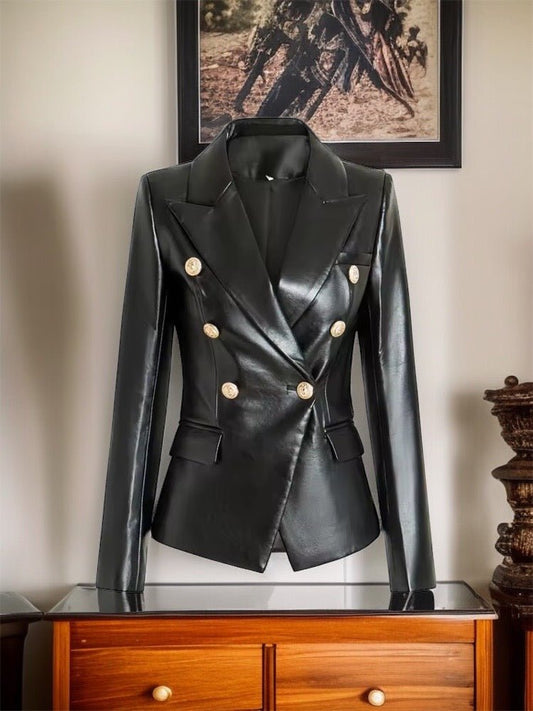 Żakiet skórzany ze skóry czarny dwurzędowy,MEXI od LEU. Żakiet damski ze skóry naturalnej wiosenny,jesienny, przejściowy.