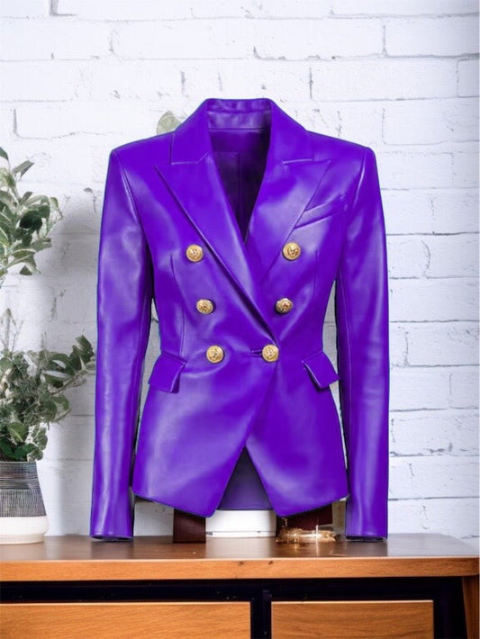 Żakiet skórzany ze skóry fioletowy dwurzędowy,MEXI od LEU. Żakiet damski ze skóry naturalnej wiosenny, jesienny,przejściowy.