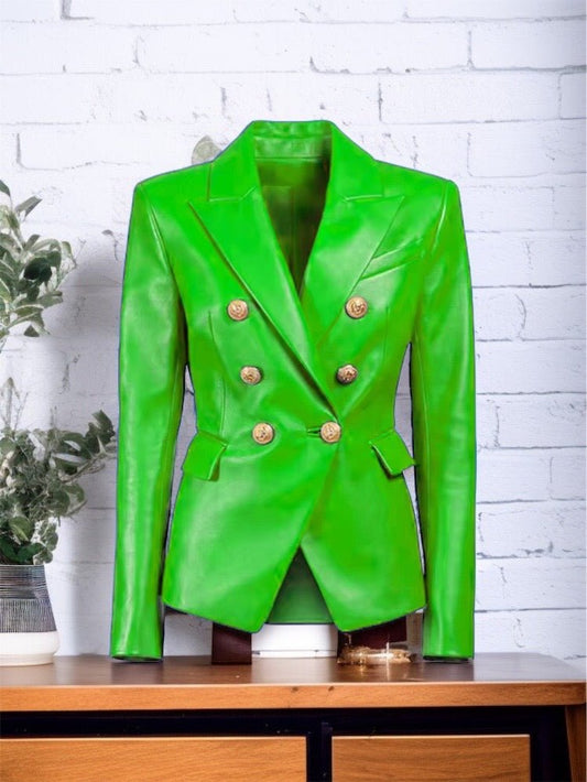 Żakiet skórzany ze skóry zielony dwurzędowy,MEXI od LEU. Żakiet damski ze skóry naturalnej wiosenny,jesienny,przejściowy.