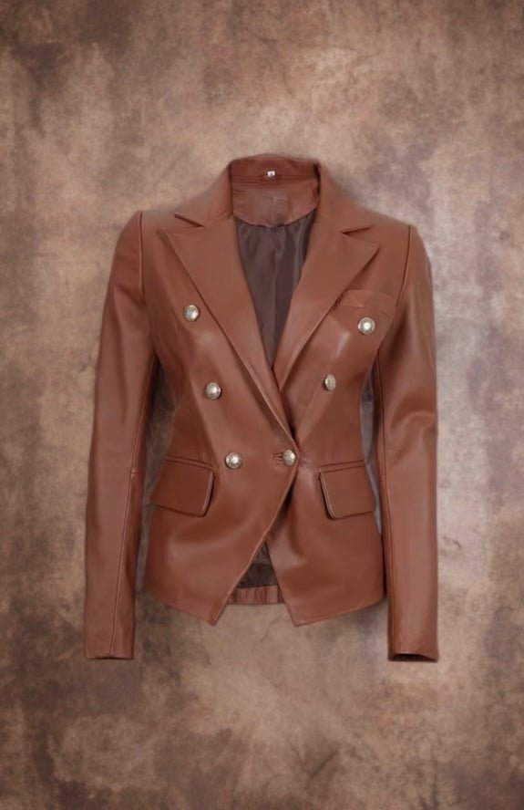 Marynarka,Marynarki/brązowe skórzane damskie z naturalnej skóry