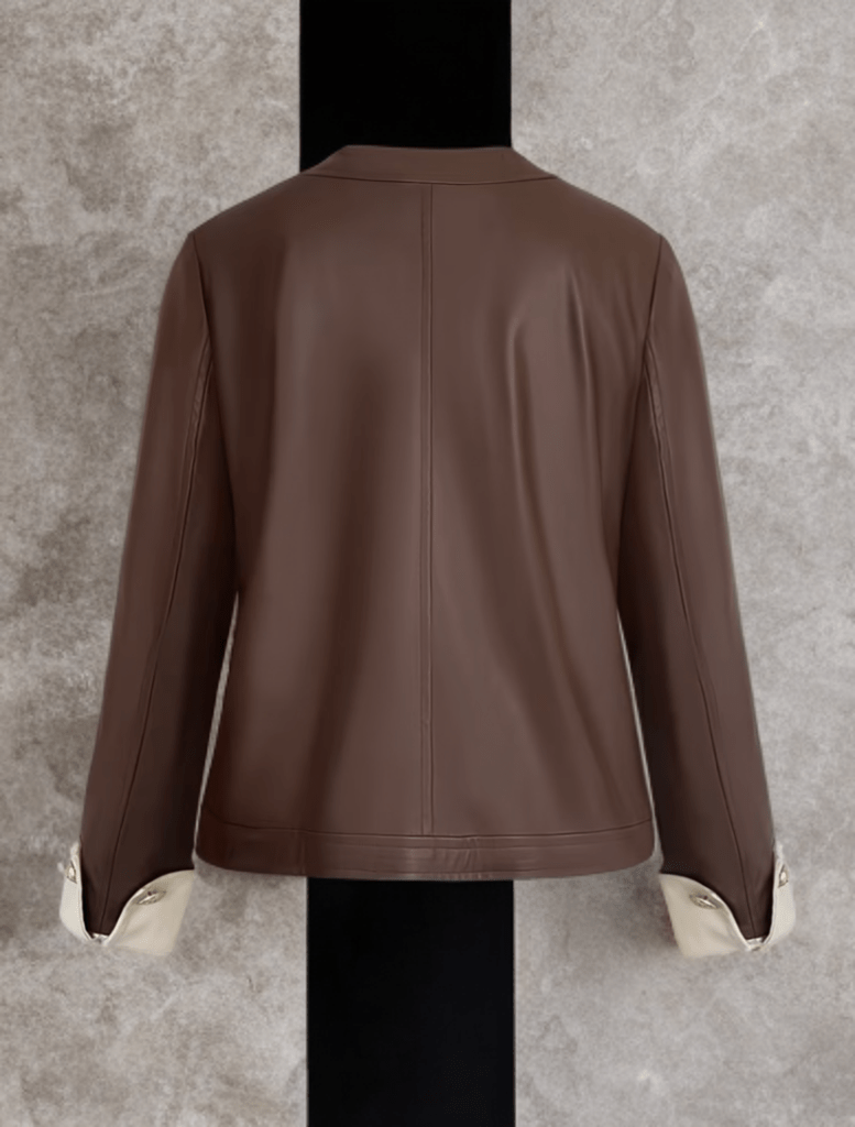 Kurtka skórzana damska brązowy żakiet ze skóry,YSL-3-LEU. Żakiet skórzany damski wiosenny, jesienny, przejściowy.