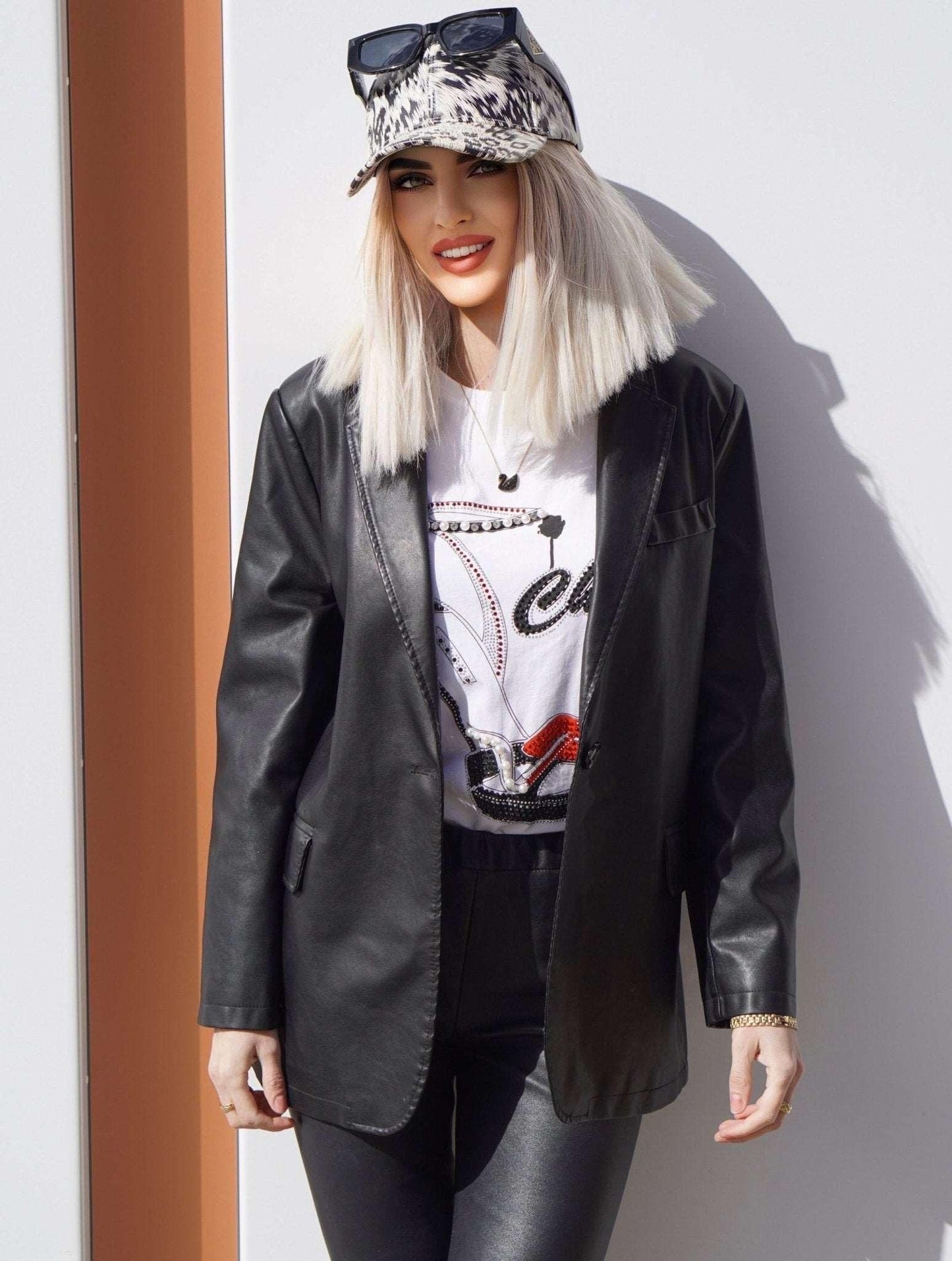 Marynarka skórzana damska czarna,SONIA-LEU. Marynarka ze skóry wiosenna, jesienna, przejściowa.