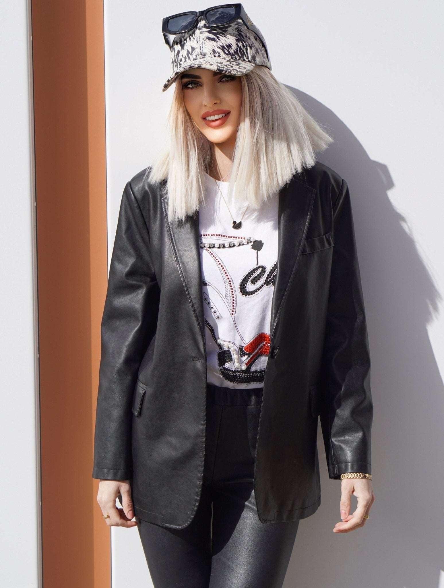 Marynarka skórzana damska czarna,SONIA-LEU. Marynarka ze skóry wiosenna, jesienna, przejściowa.