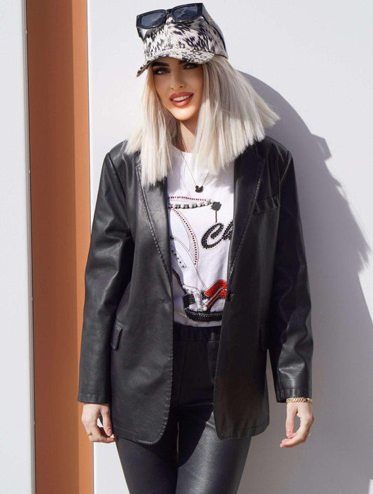 Marynarka skórzana damska czarna,SONIA-LEU. Marynarka ze skóry wiosenna, jesienna, przejściowa.