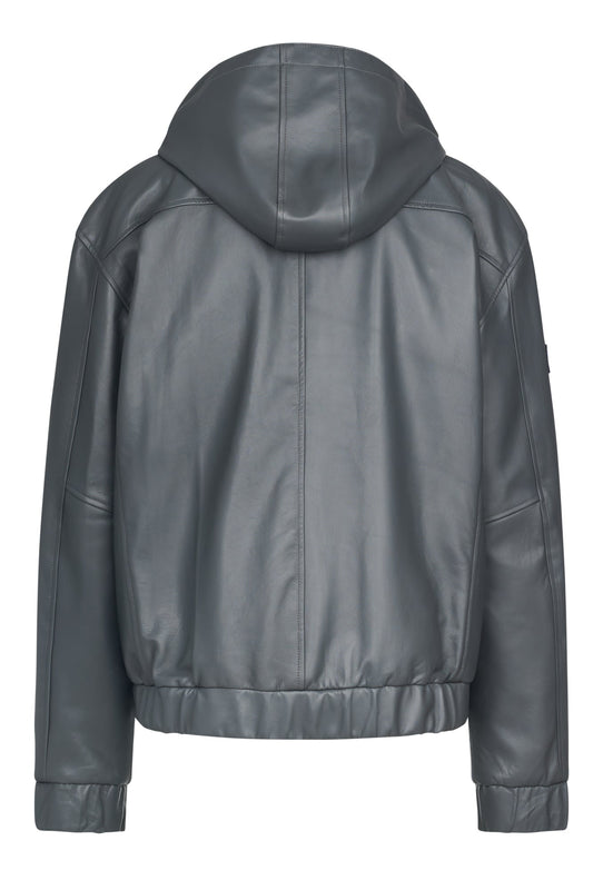 Bomberka skórzana męska,Szwedka skórzana męska z kapturem/popiel ,LOT - 4 - LEU