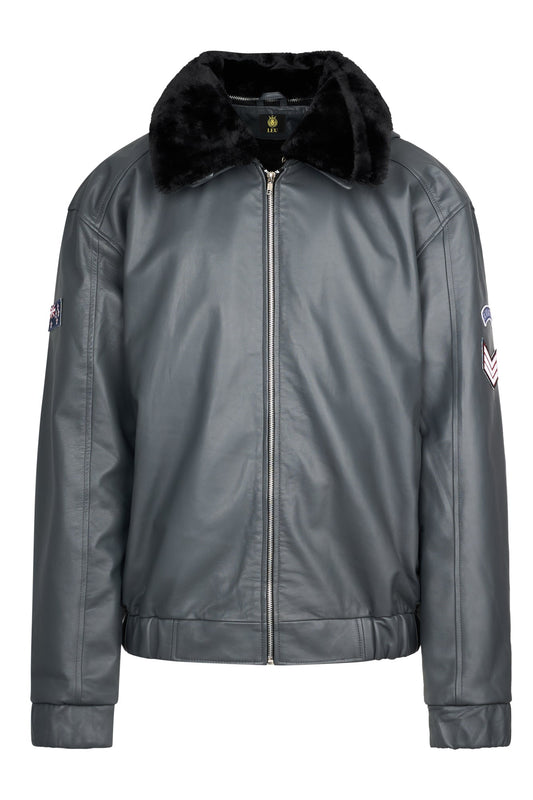 Bomberka skórzana męska,Szwedka skórzana męska z kapturem/popiel ,LOT - 4 - LEU