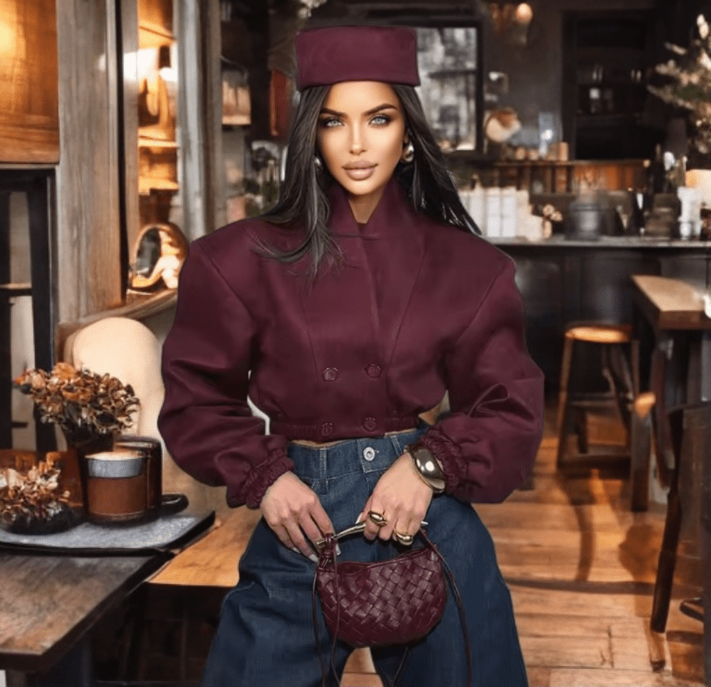 Bomberka skórzana ze skóry damska bordowa - LEU