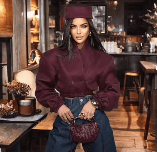 Bomberka skórzana ze skóry damska bordowa - LEU