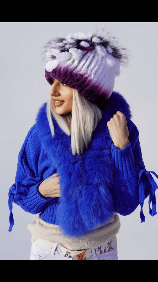 Czapka futrzana z futra królika szynszylo - rexa color ,REX - 3 - LEU