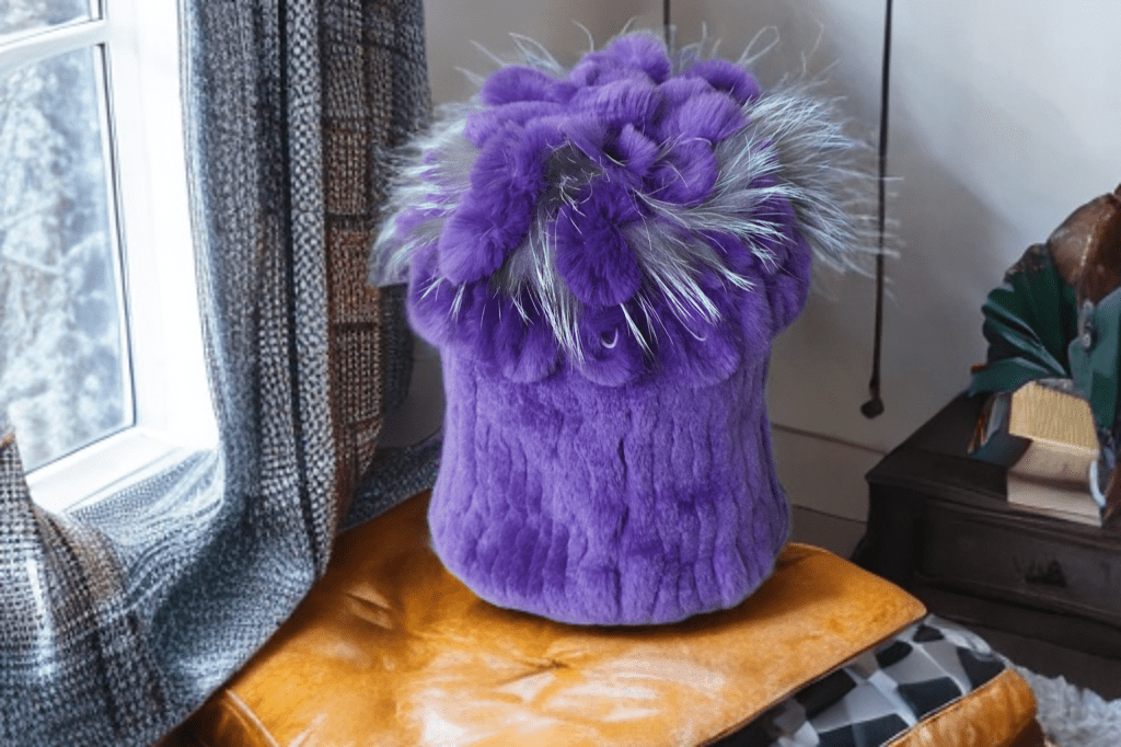 Czapka futrzana z futra królika szynszylo - rexa fioletowa , REX - 1 - LEU