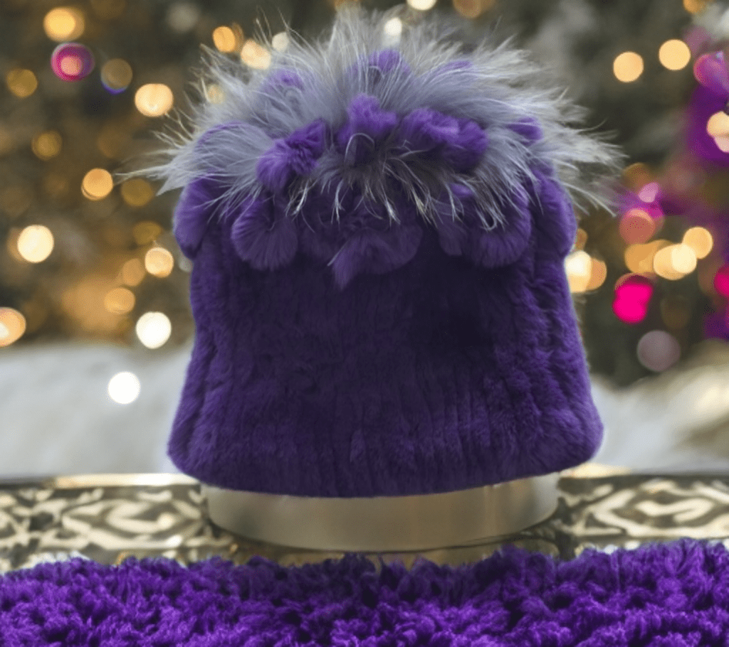 Czapka futrzana z futra królika szynszylo - rexa fioletowa , REX - 1 - LEU