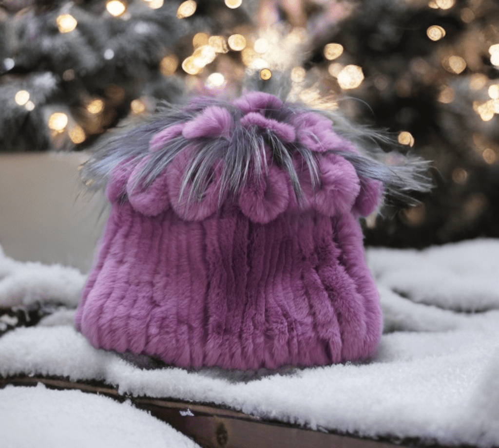 Czapka futrzana z futra królika szynszylo - rexa malinowa ,REX - 1 - LEU