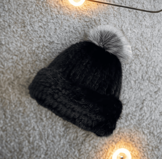 Czapka futrzana z futra norek z pomponem damska czarna, CH - 1 - LEU