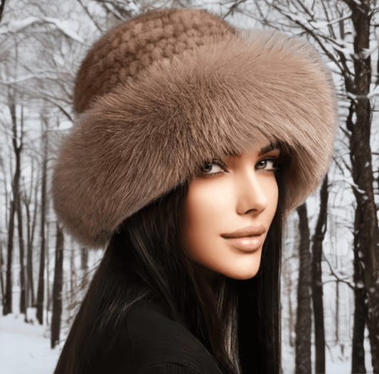 Czapka toczek futrzany z futra norek damski beżowy - LEU