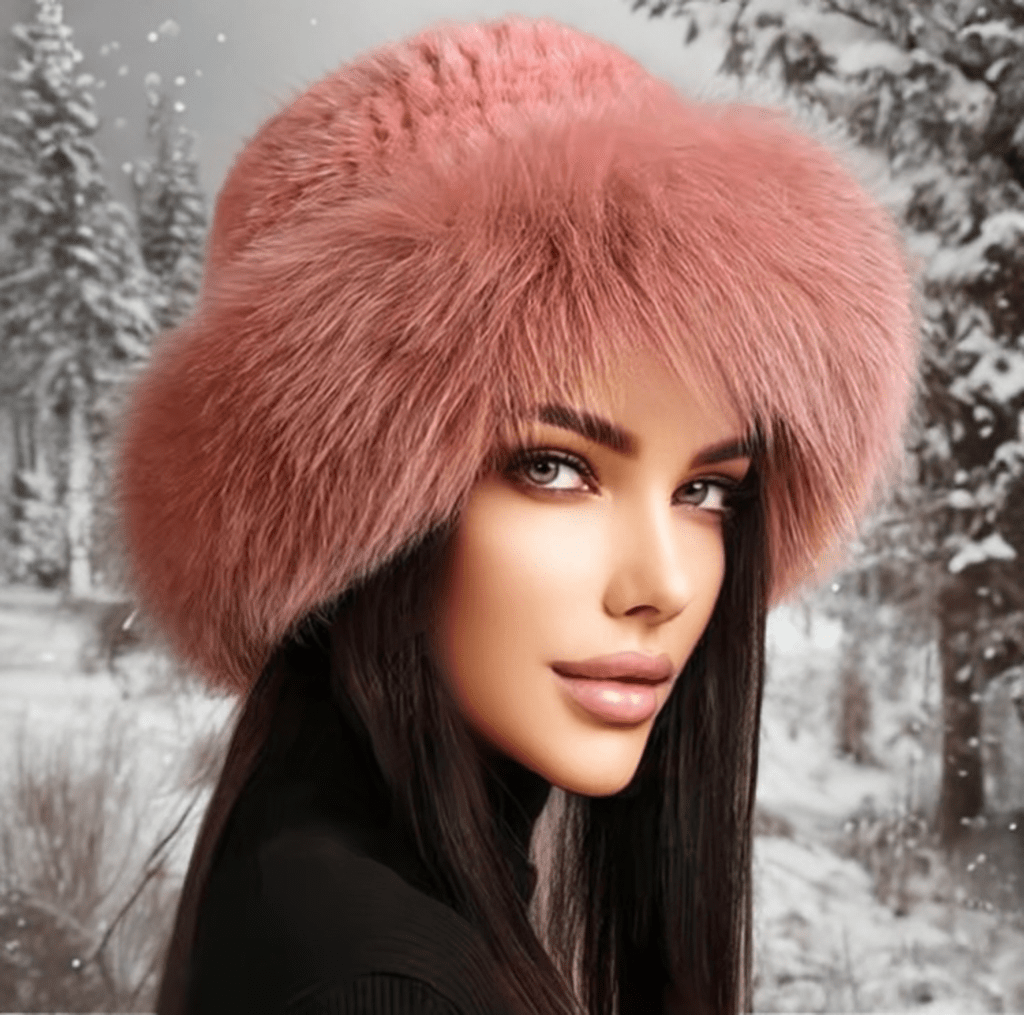 Czapka toczek futrzany z futra norek damski różowy - LEU