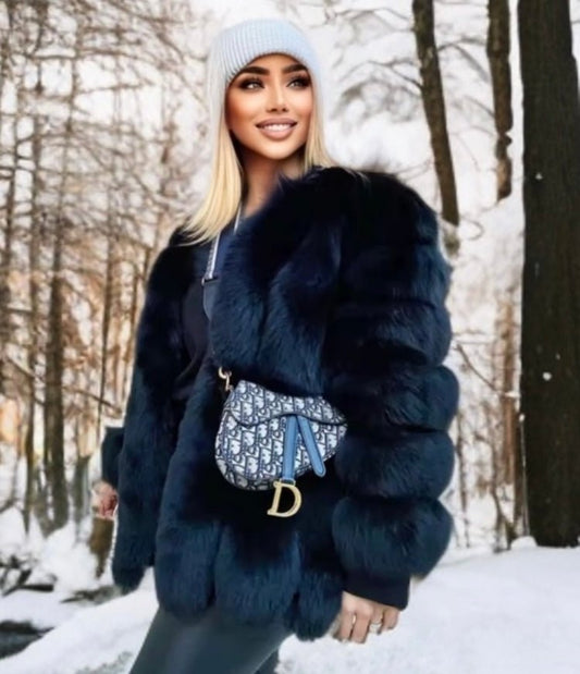 Futro z lisa czarne długie damskie 70 cm - LEU