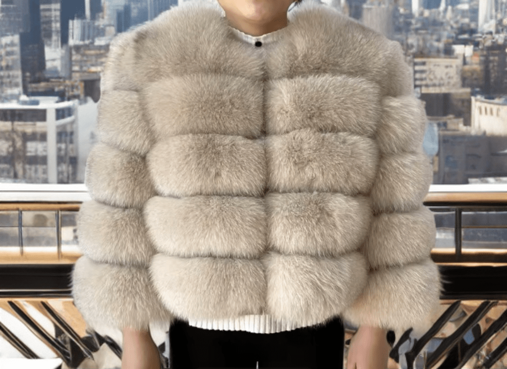 Futro z lisa naturalne damskie beżowe bez stójki YSL - 10 - LEU