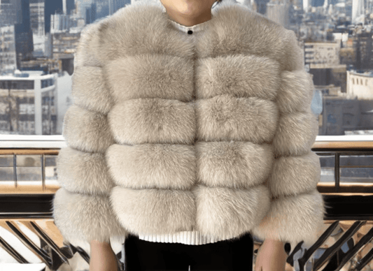 Futro z lisa naturalne damskie beżowe bez stójki YSL - 10 - LEU